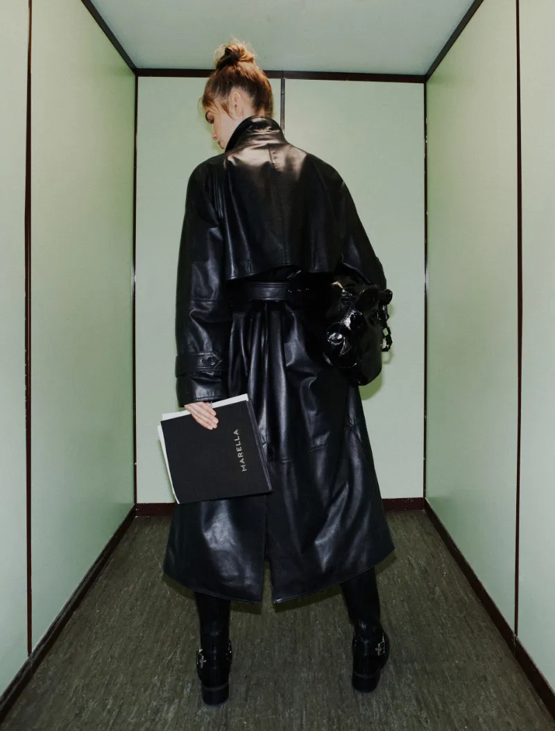 Padded Leather Trench Coat