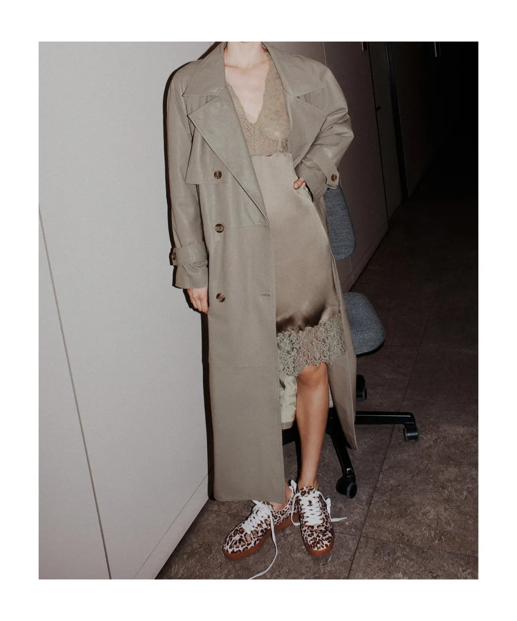 Padded Leather Trench Coat