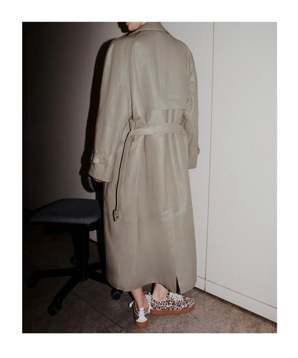 Padded Leather Trench Coat