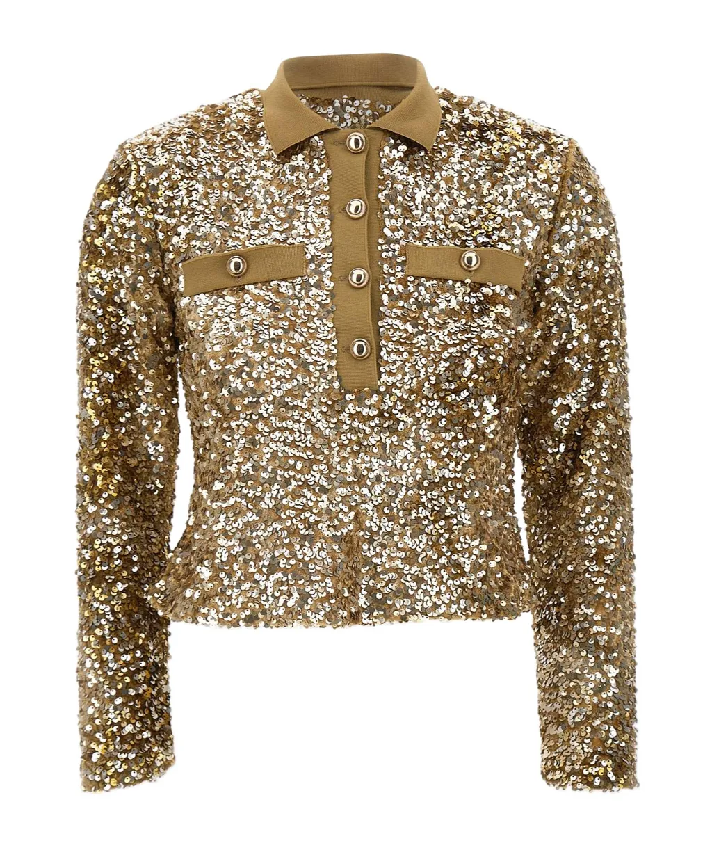 Long-Sleeved Sequined Polo Shirt
