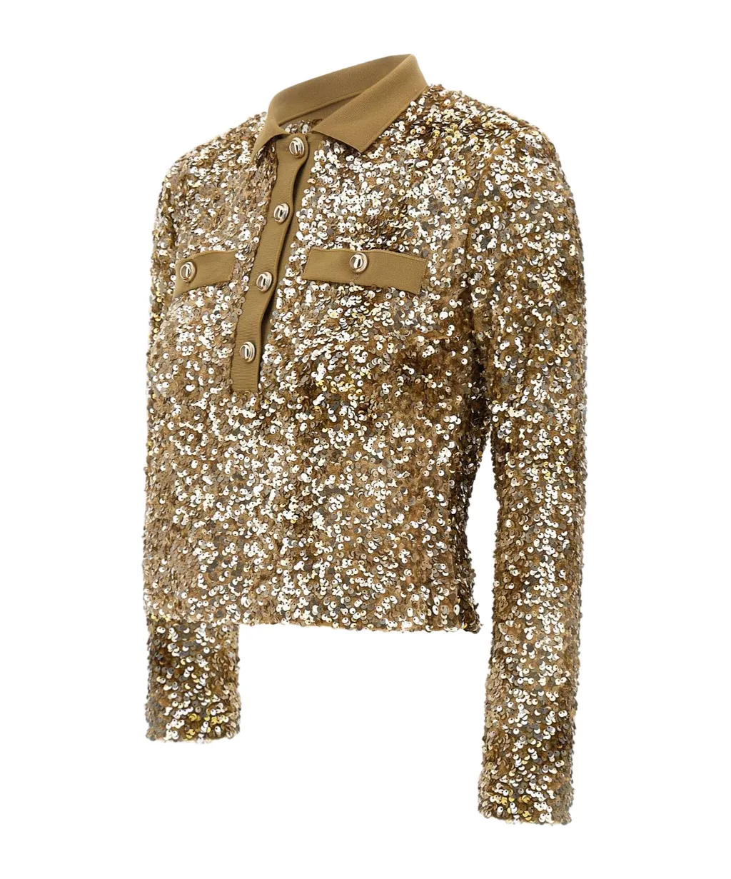 Long-Sleeved Sequined Polo Shirt