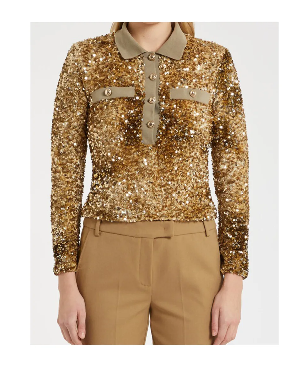 Long-Sleeved Sequined Polo Shirt