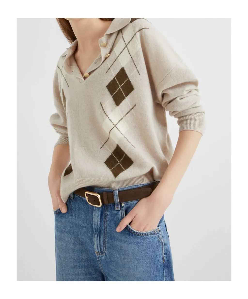 Inlay-Detail Polo-Neck Sweater
