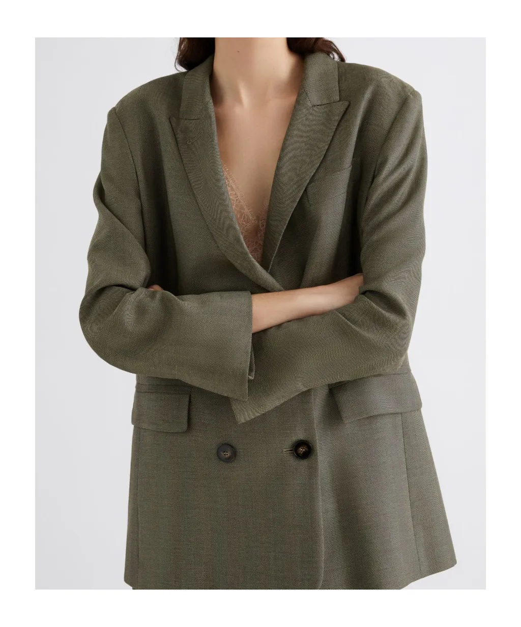Double-Breasted Fluid Twill Blazer