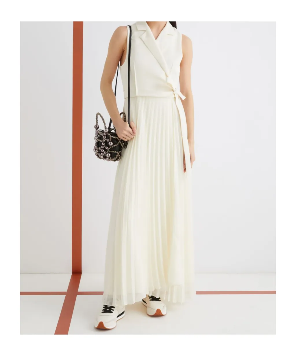 Long Bi-Material Dress