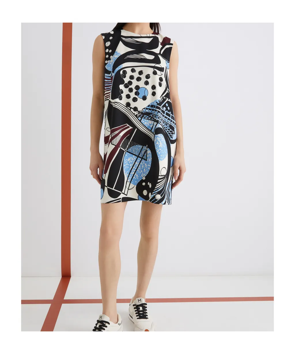 Sleeveless Macro-Print Dress