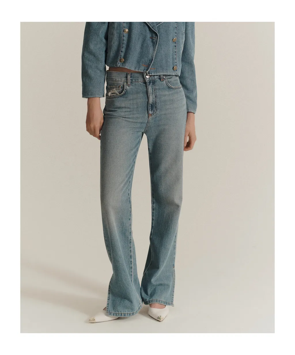 Wide-Leg Cross Denim Jeans