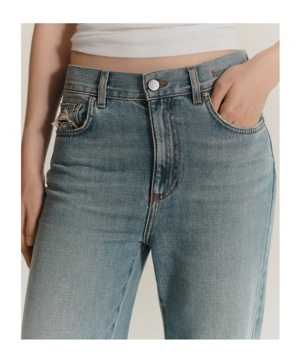 Wide-Leg Cross Denim Jeans