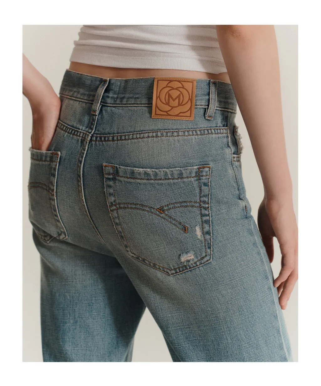 Wide-Leg Cross Denim Jeans