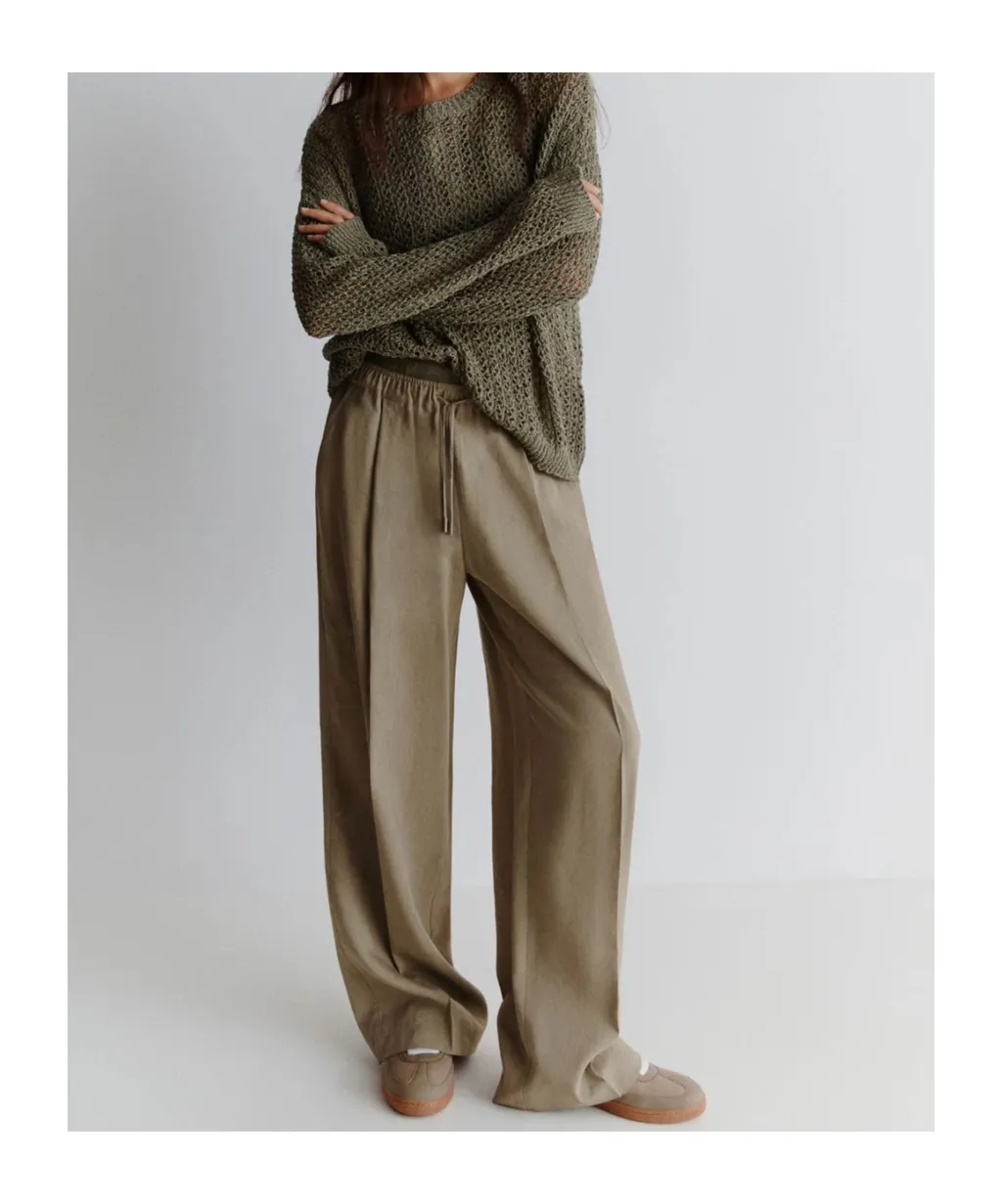 Straight-Fit Stretch Viscose And Linen Trousers