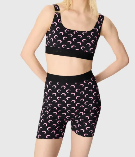 Crescent Print Stretched Mini Shorts