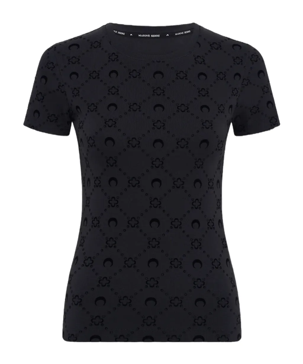 Moonogram Flocked Ribbed Jersey Baby Fit T-Shirt