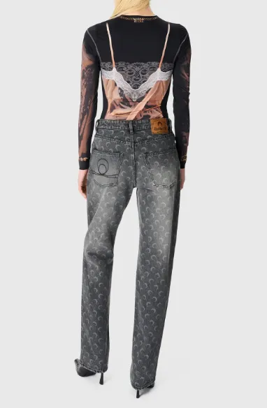 Moon Laser Wash Denim Straight Jeans