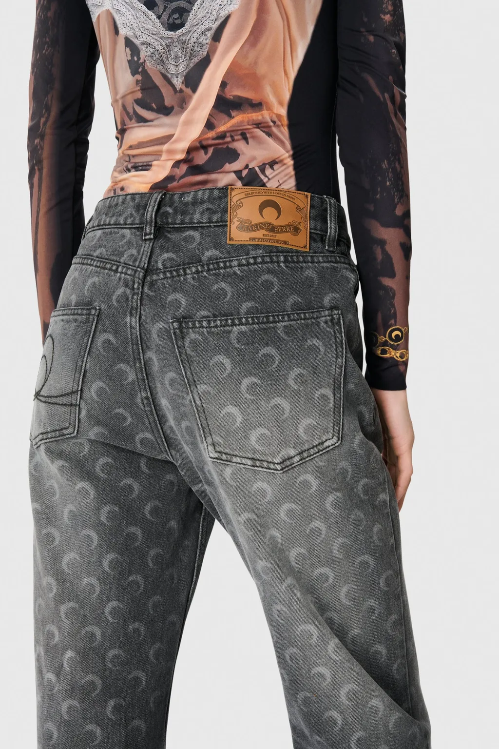 Moon Laser Wash Denim Straight Jeans