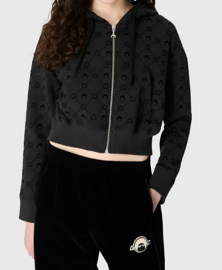 Moonogram Cropped Zipped Hoodie