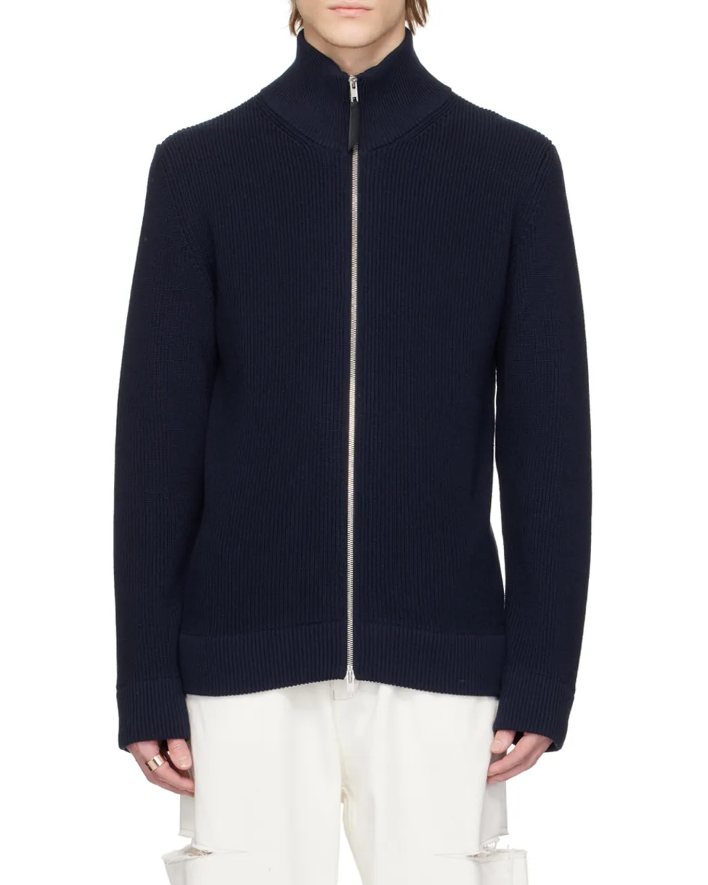 Long-Sleeved Zipped Knitted Cardigan
