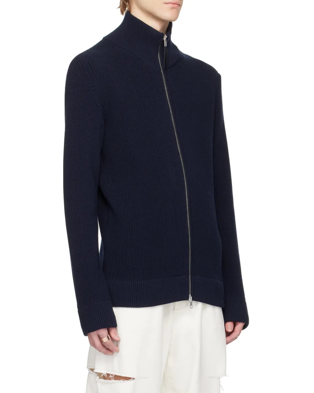 Long-Sleeved Zipped Knitted Cardigan