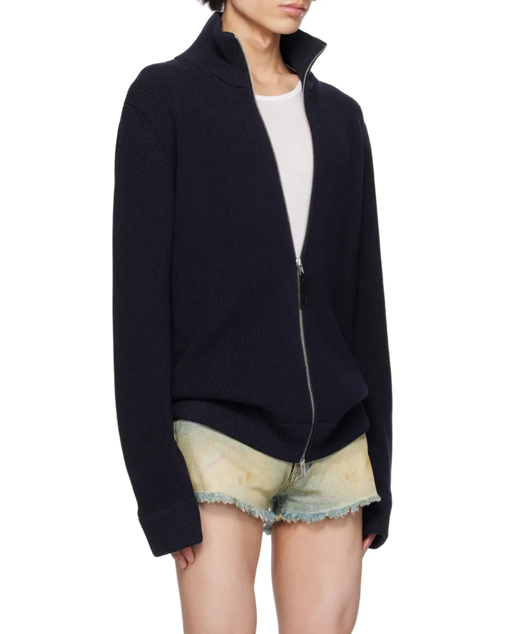 Long-Sleeved Zipped Knitted Cardigan