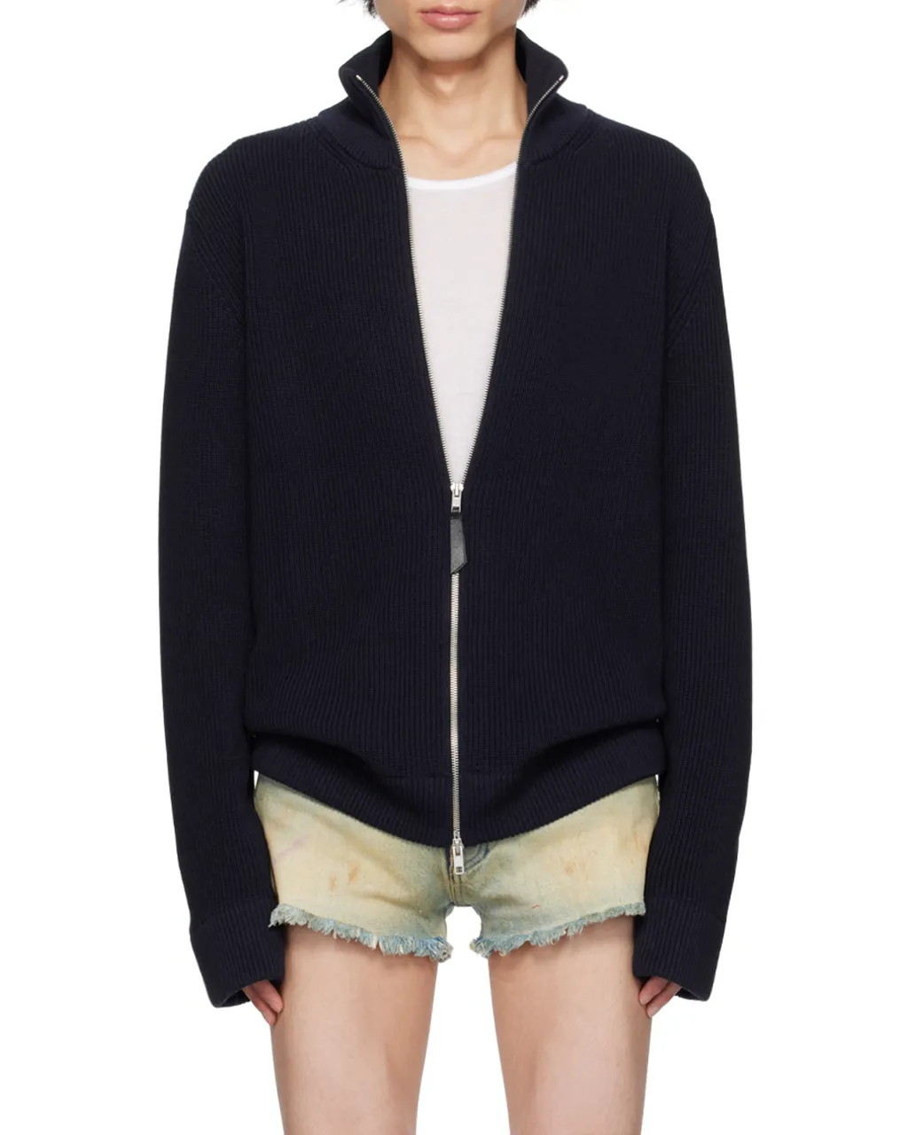 Long-Sleeved Zipped Knitted Cardigan