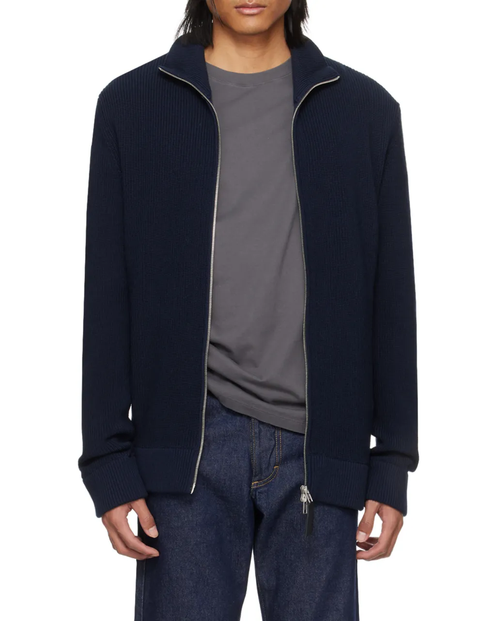 Long-Sleeved Zipped Knitted Cardigan