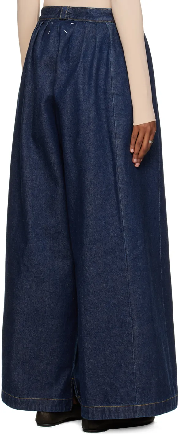 Wide-Leg Pleated Jeans