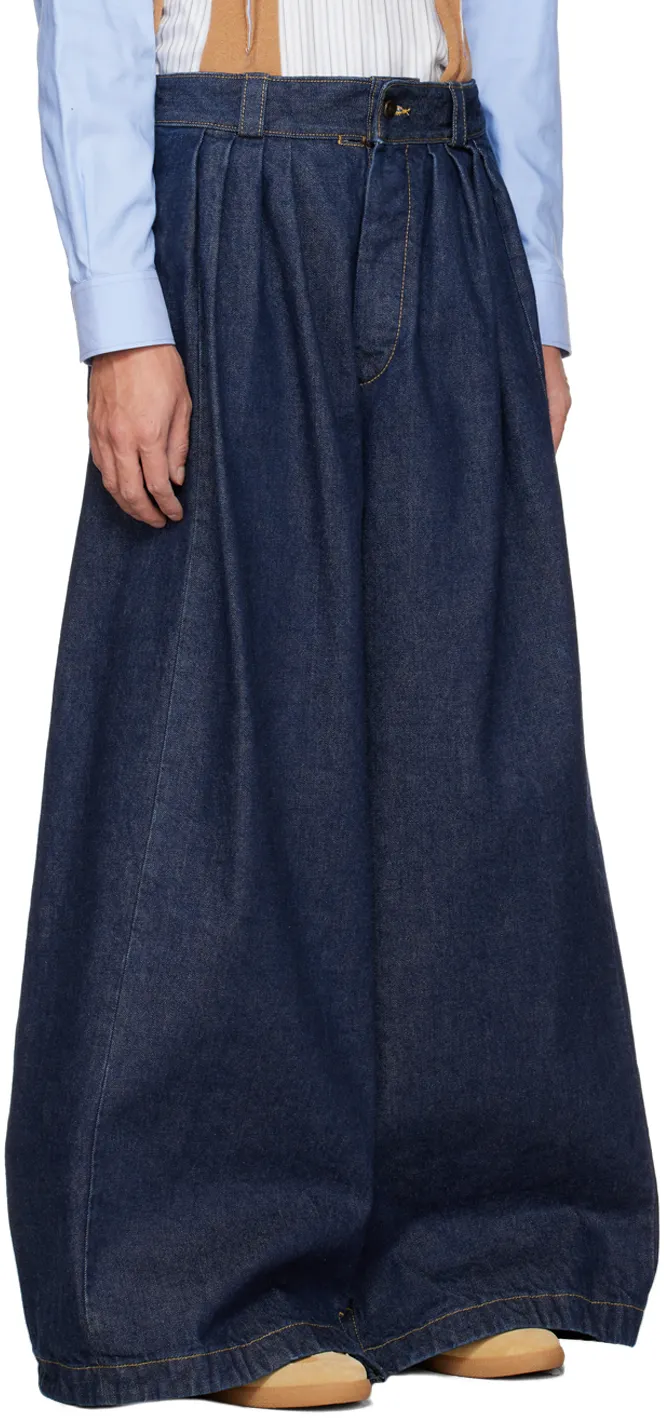 Wide-Leg Pleated Jeans