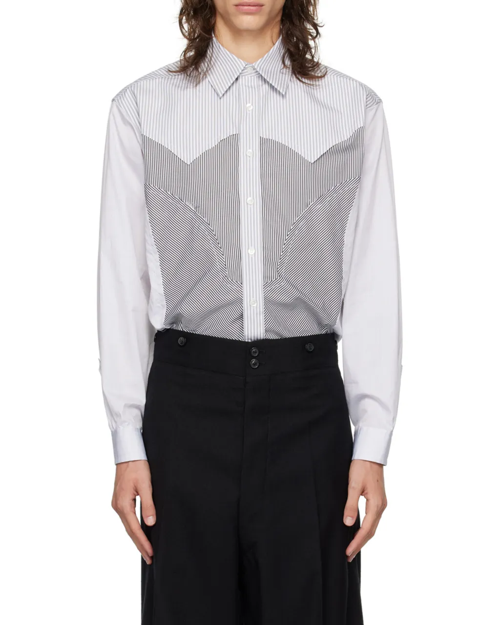 Panelled Striped Button-Up Shirt