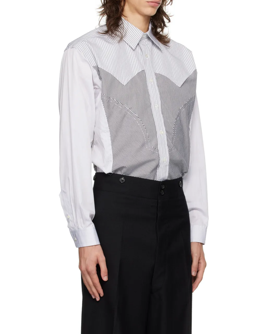 Panelled Striped Button-Up Shirt
