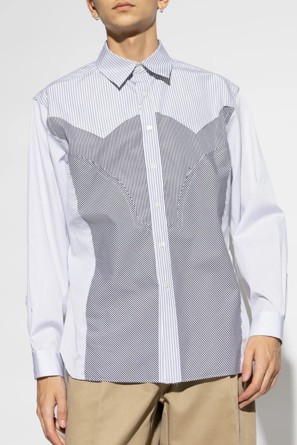 Panelled Striped Button-Up Shirt