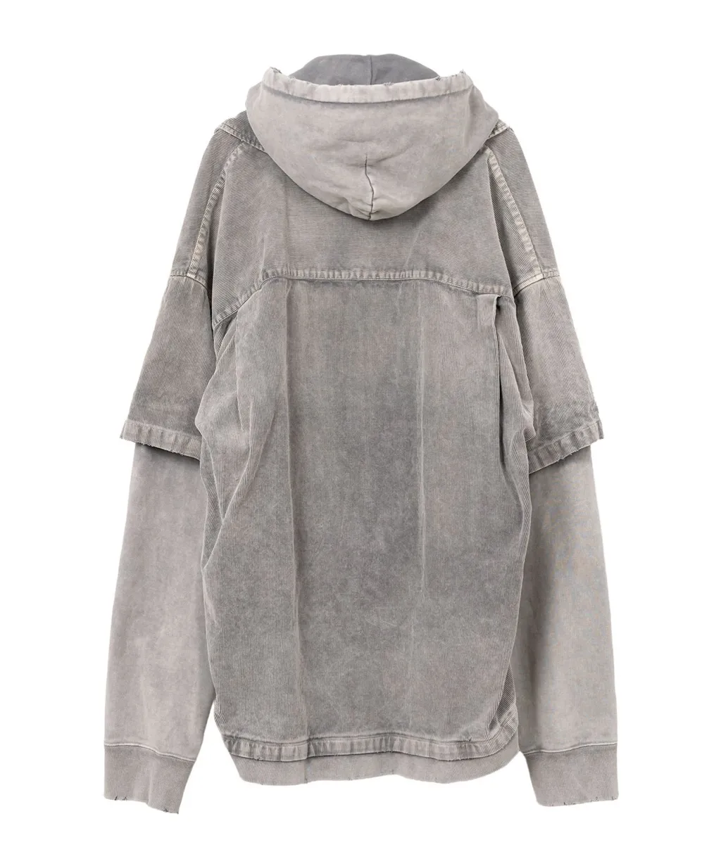 Drawstring Layered Corduroy Hoodie