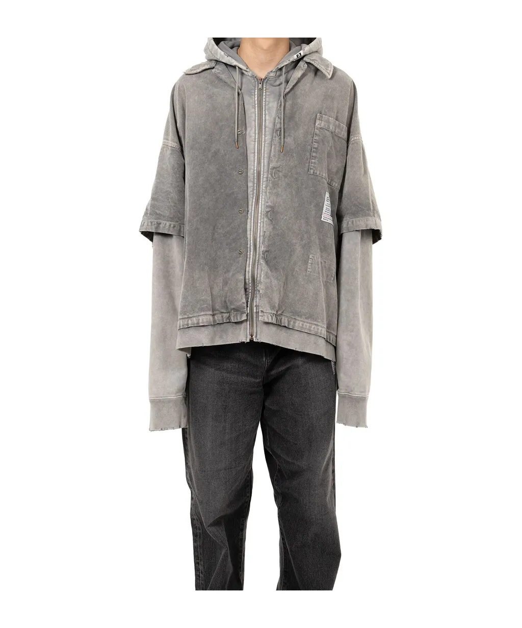 Drawstring Layered Corduroy Hoodie