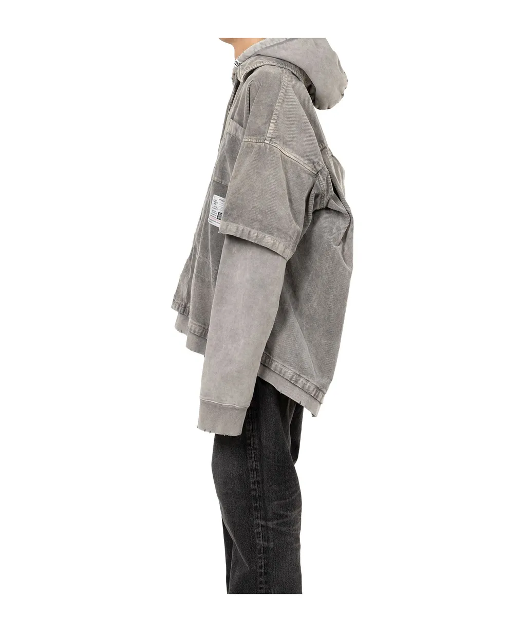 Drawstring Layered Corduroy Hoodie