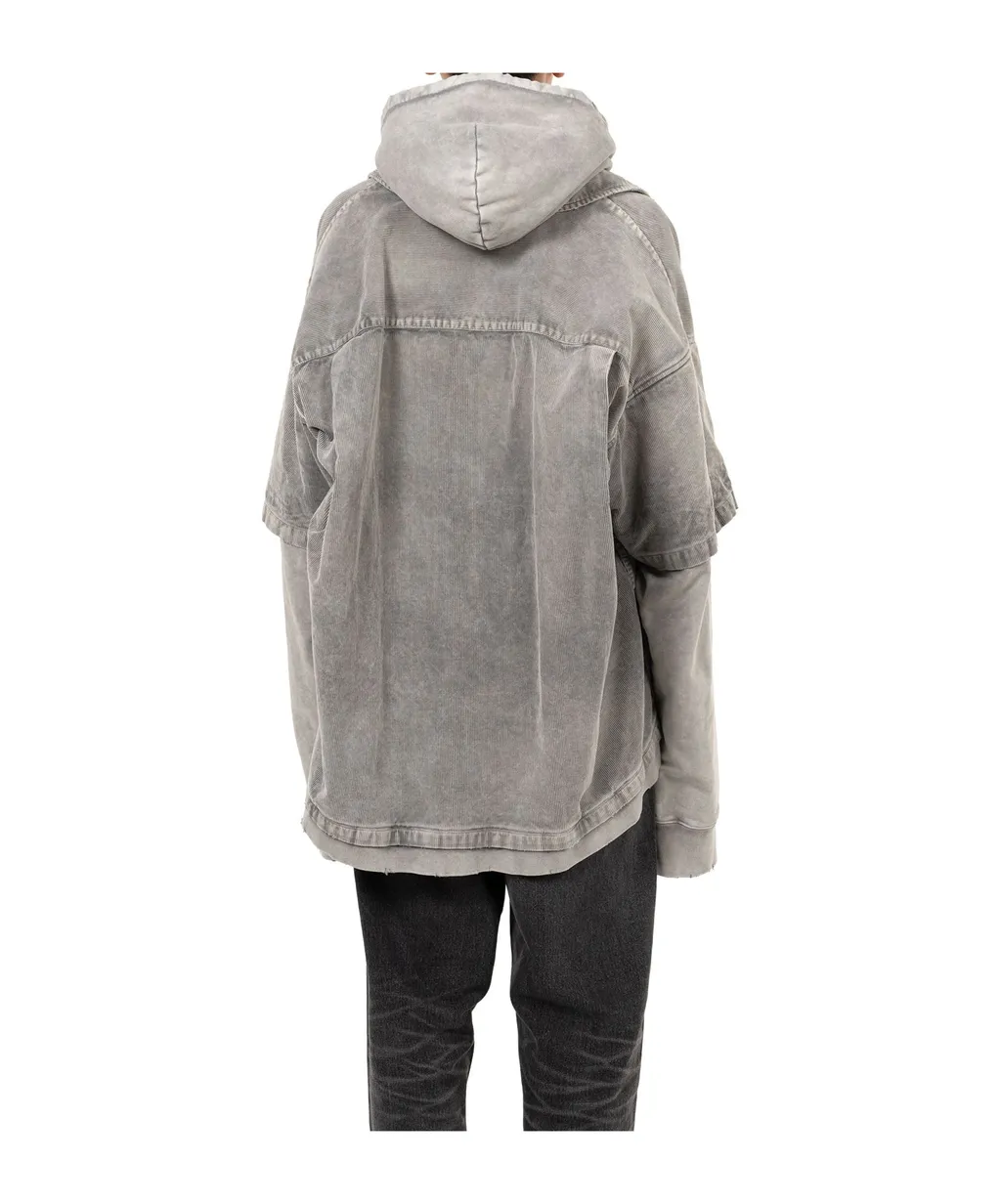 Drawstring Layered Corduroy Hoodie