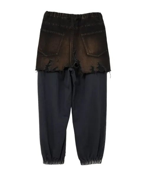Distressed Elasticated Waistband Trouser-Skirt