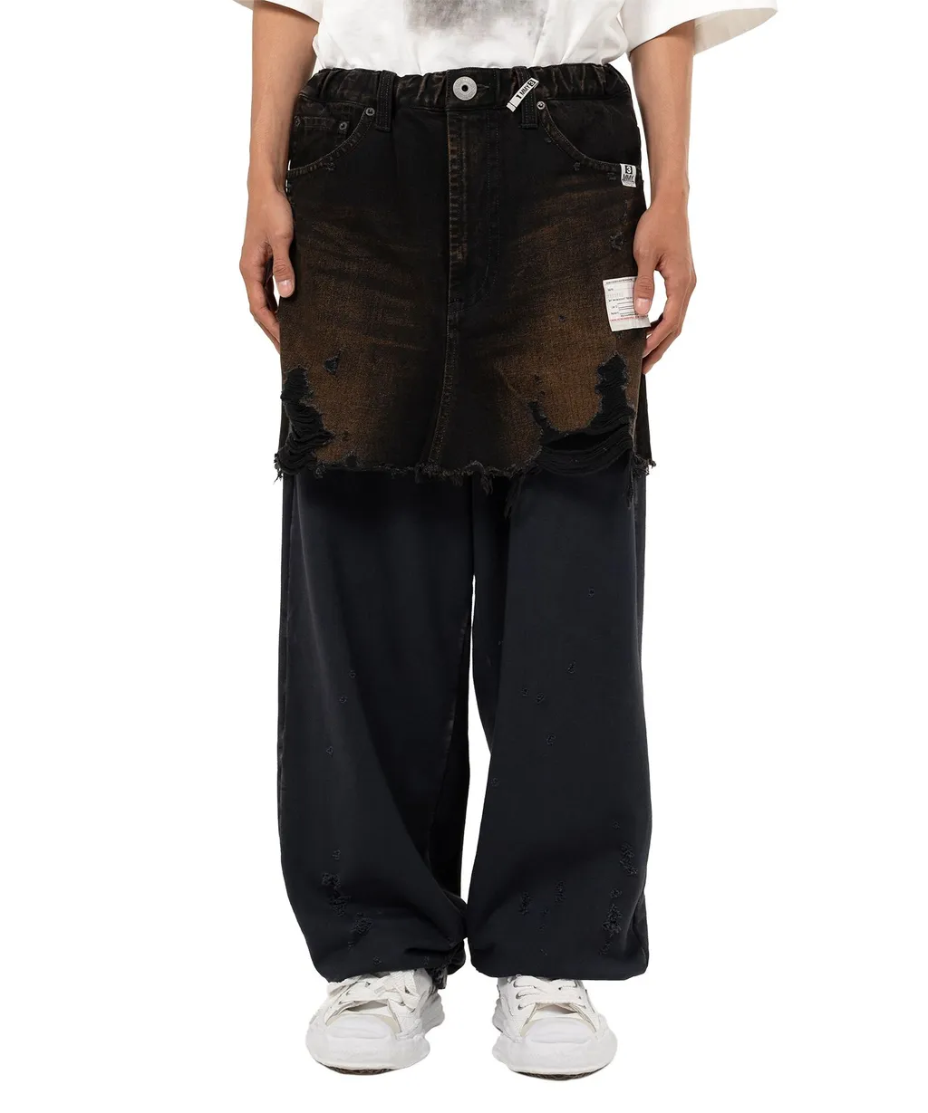 Distressed Elasticated Waistband Trouser-Skirt