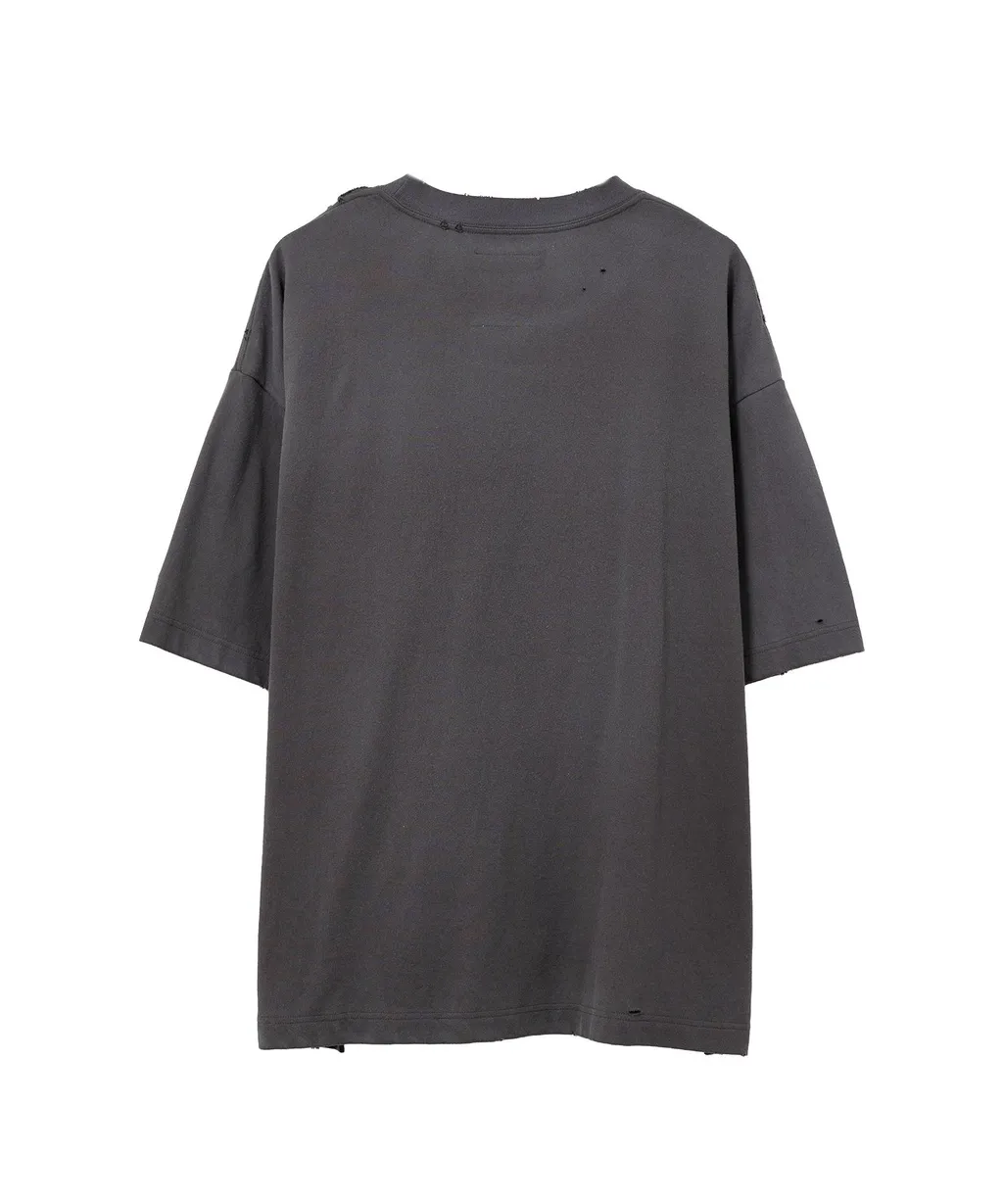 Cat Printed Embellished Distressed T-Shirt