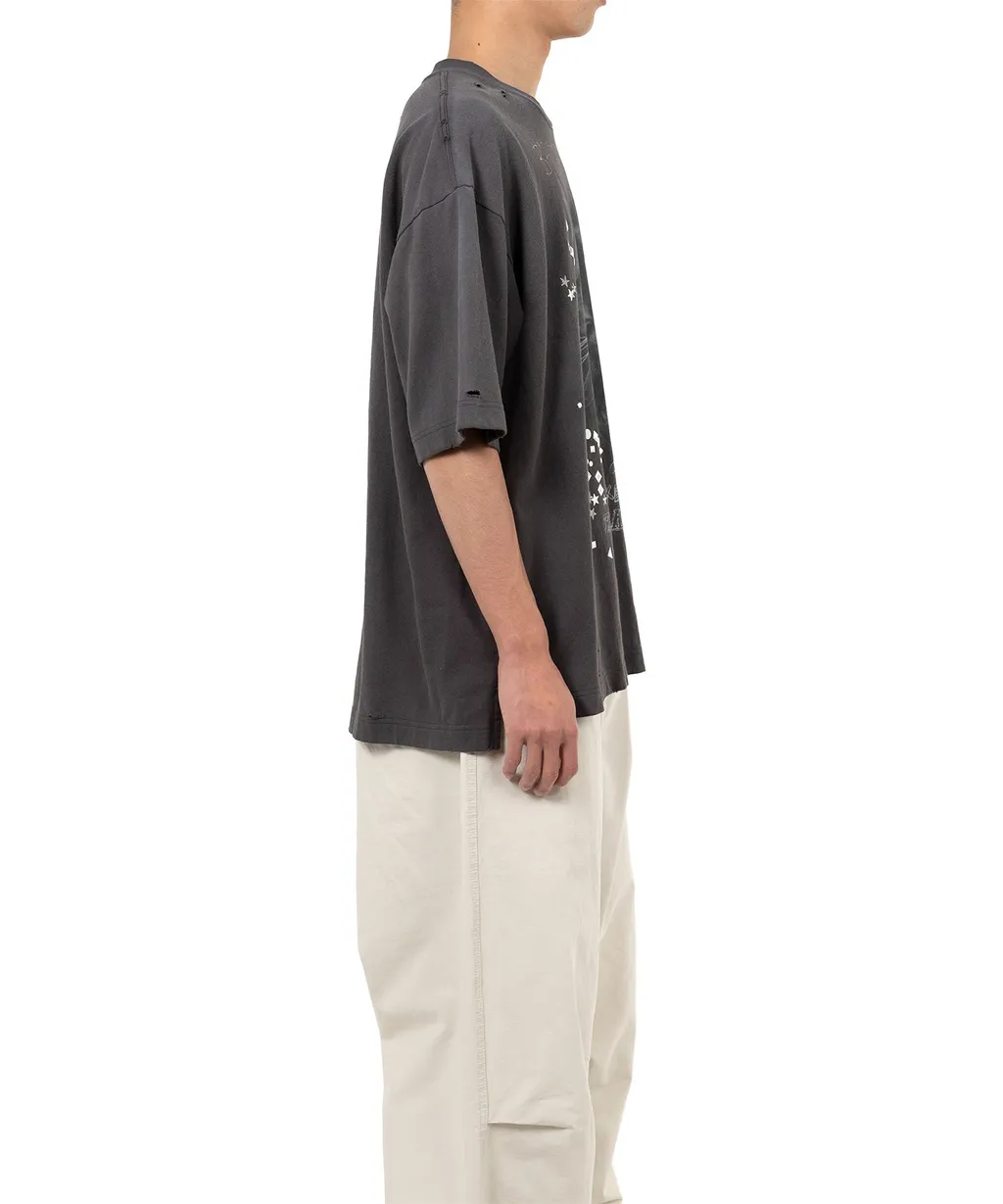 Cat Printed Embellished Distressed T-Shirt