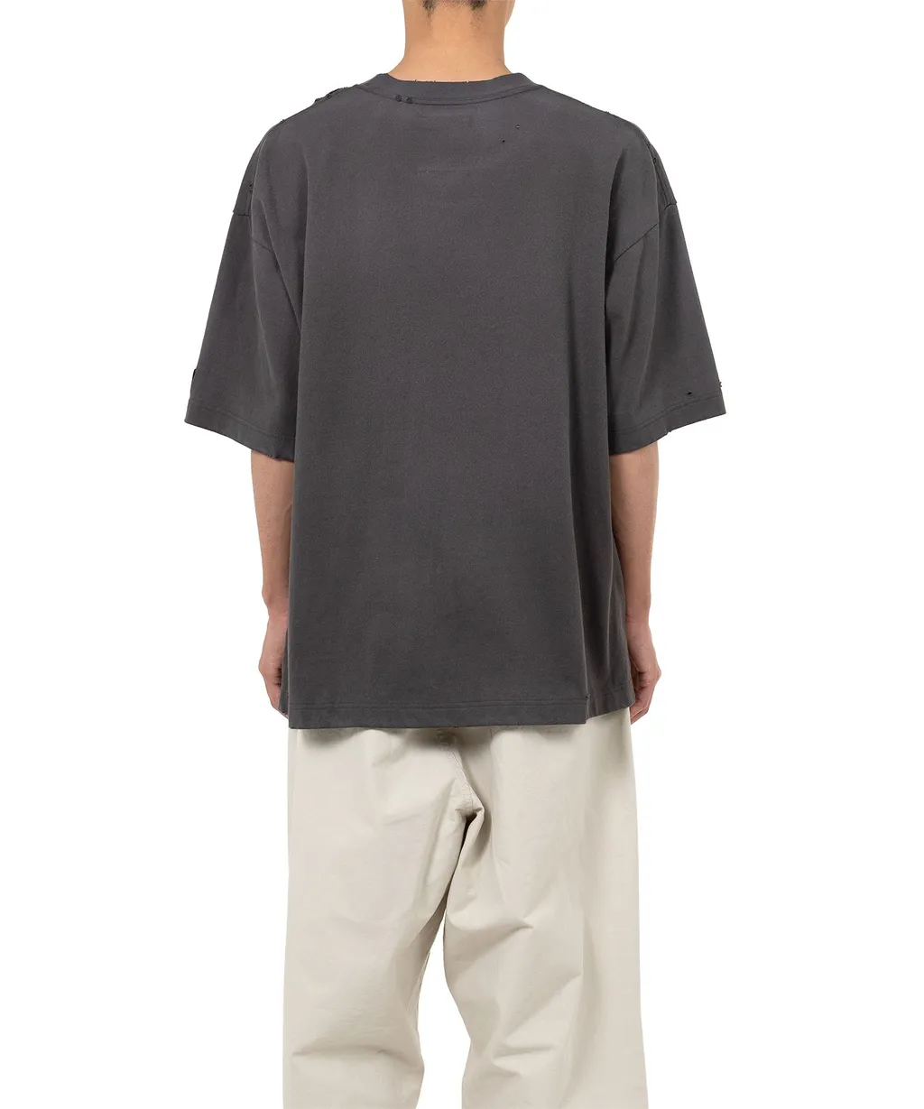 Cat Printed Embellished Distressed T-Shirt