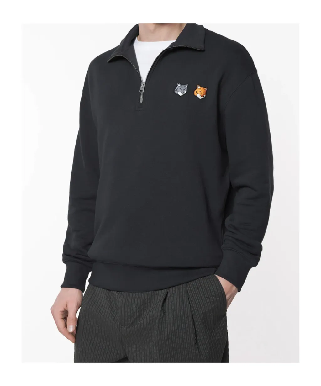 Double Bold Fox Head Half Zip Comfort Sweatshirt