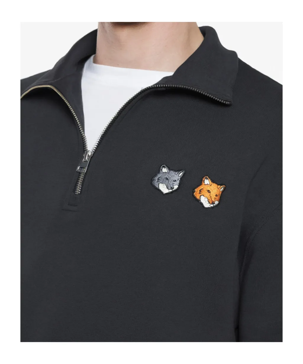 Double Bold Fox Head Half Zip Comfort Sweatshirt