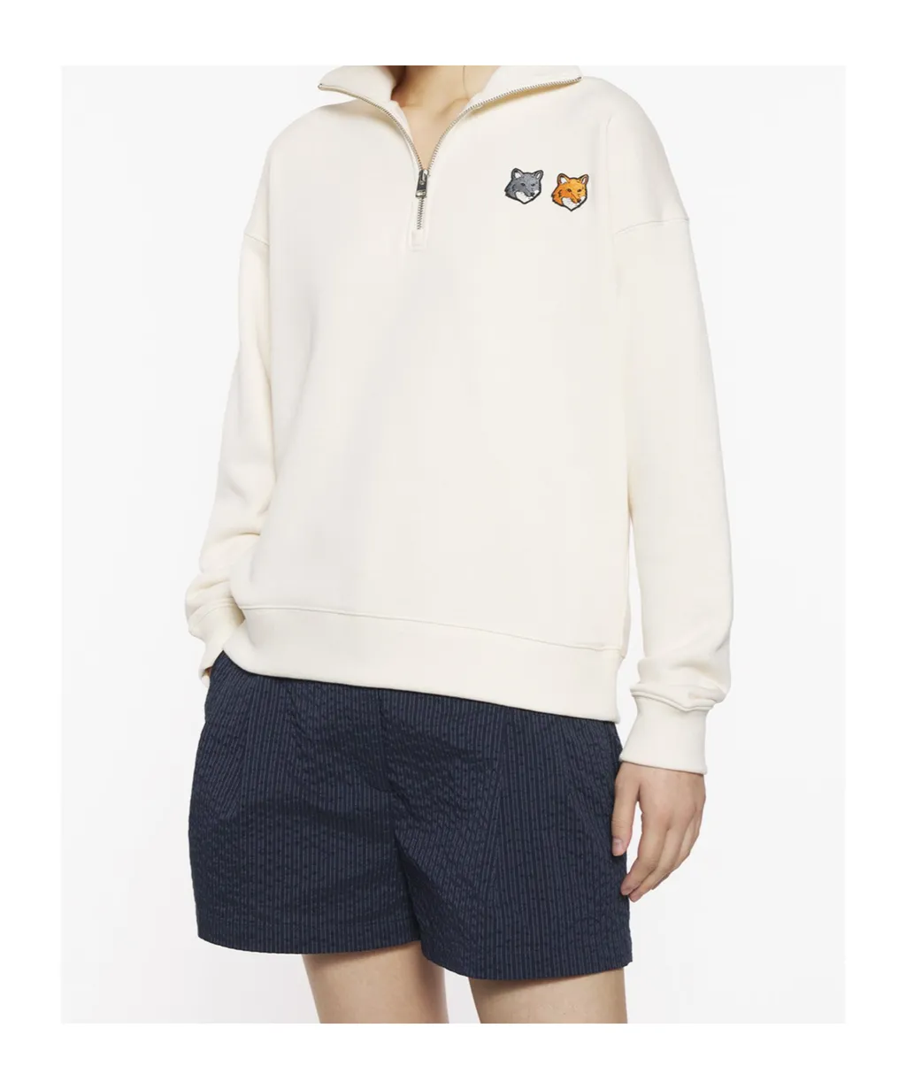 Double Bold Fox Head Half Zip Comfort Sweatshirt
