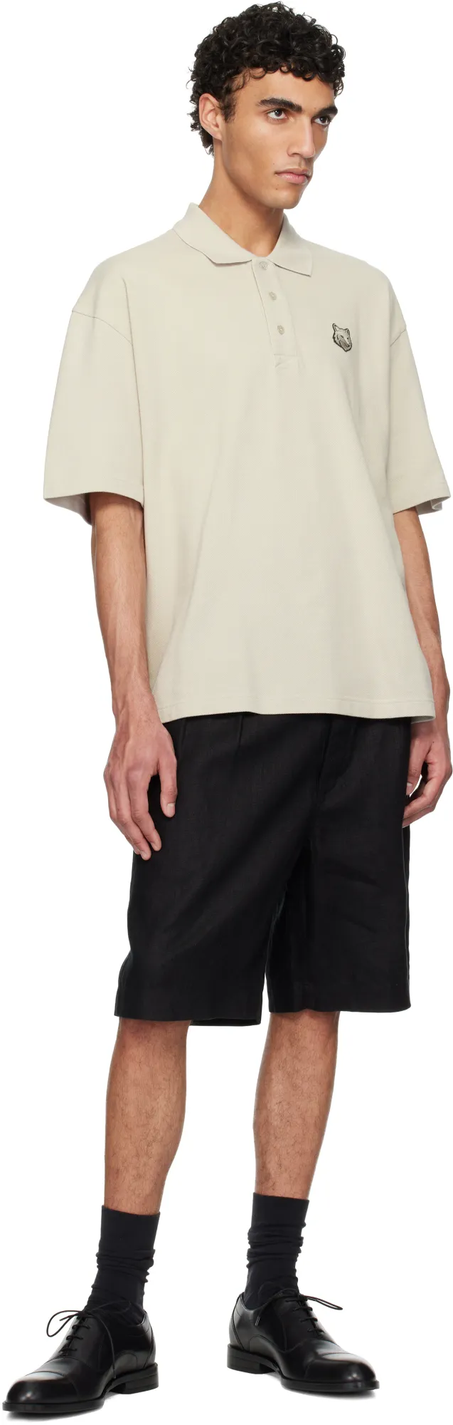 Bold Fox Head Patch Oversized Polo Shirt