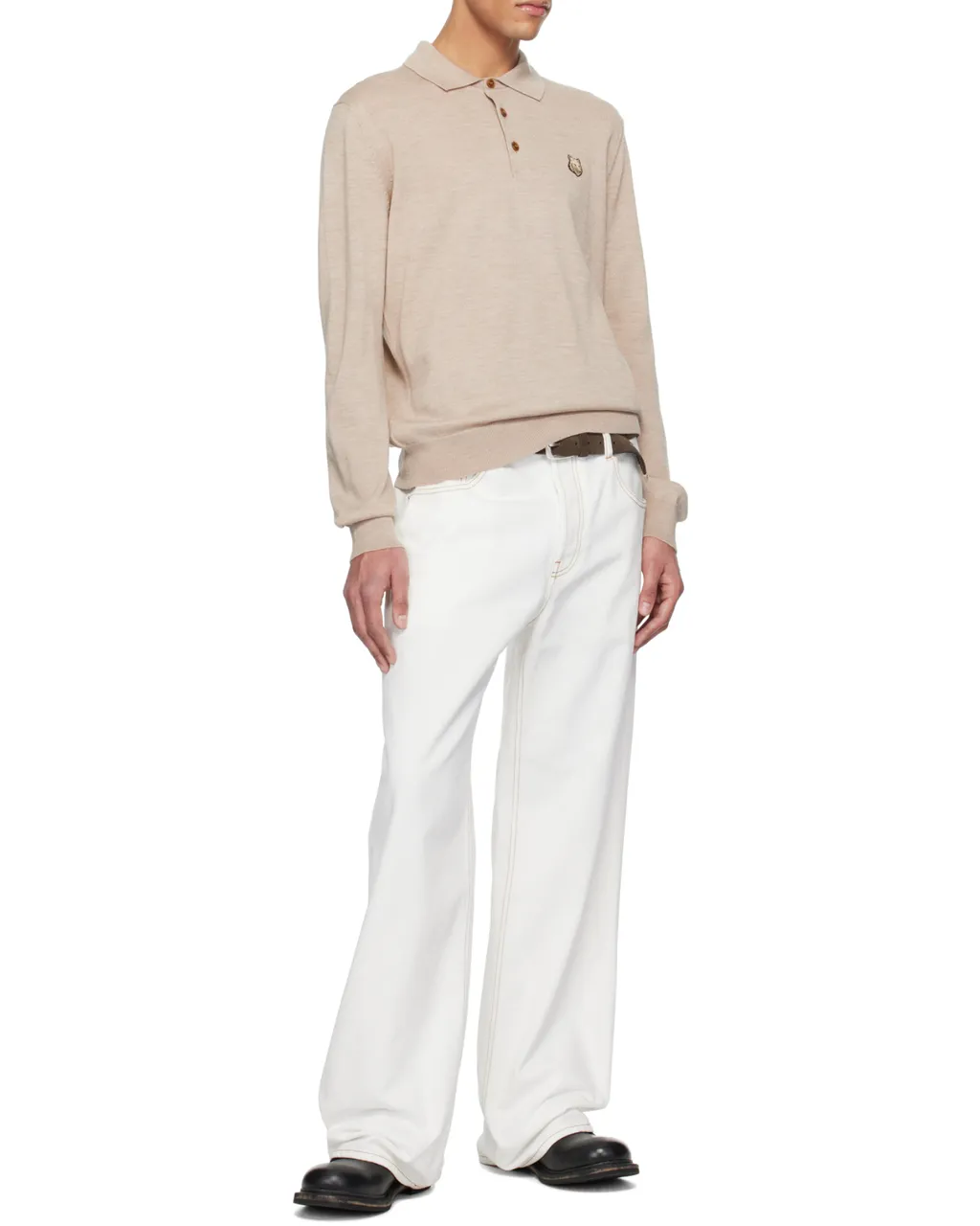 Fox Head Patch Fine-Knit Polo Shirt