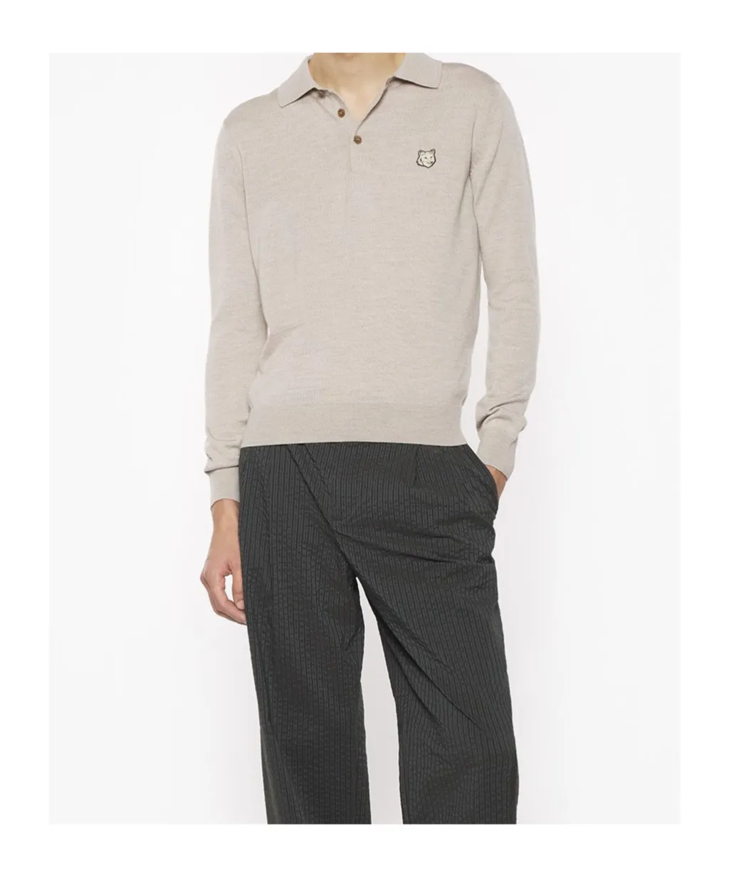 Fox Head Patch Fine-Knit Polo Shirt