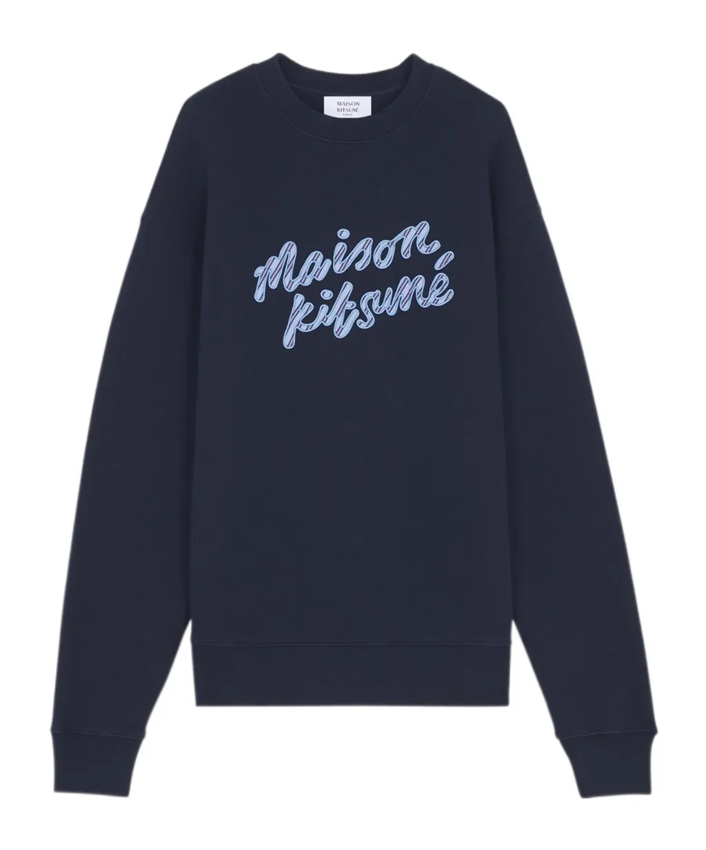 Handwriting Striped Crewneck Sweatshirt