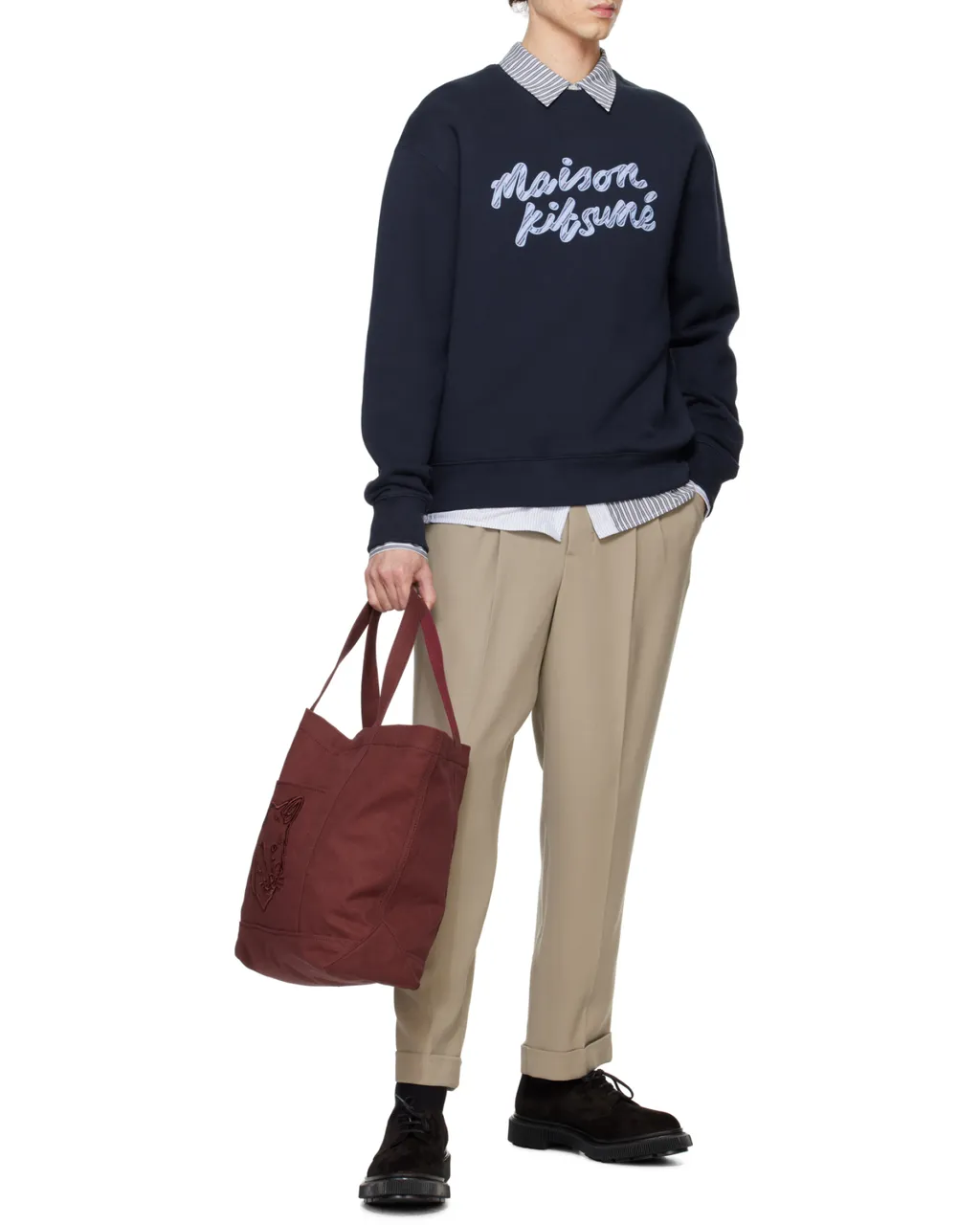 Handwriting Striped Crewneck Sweatshirt