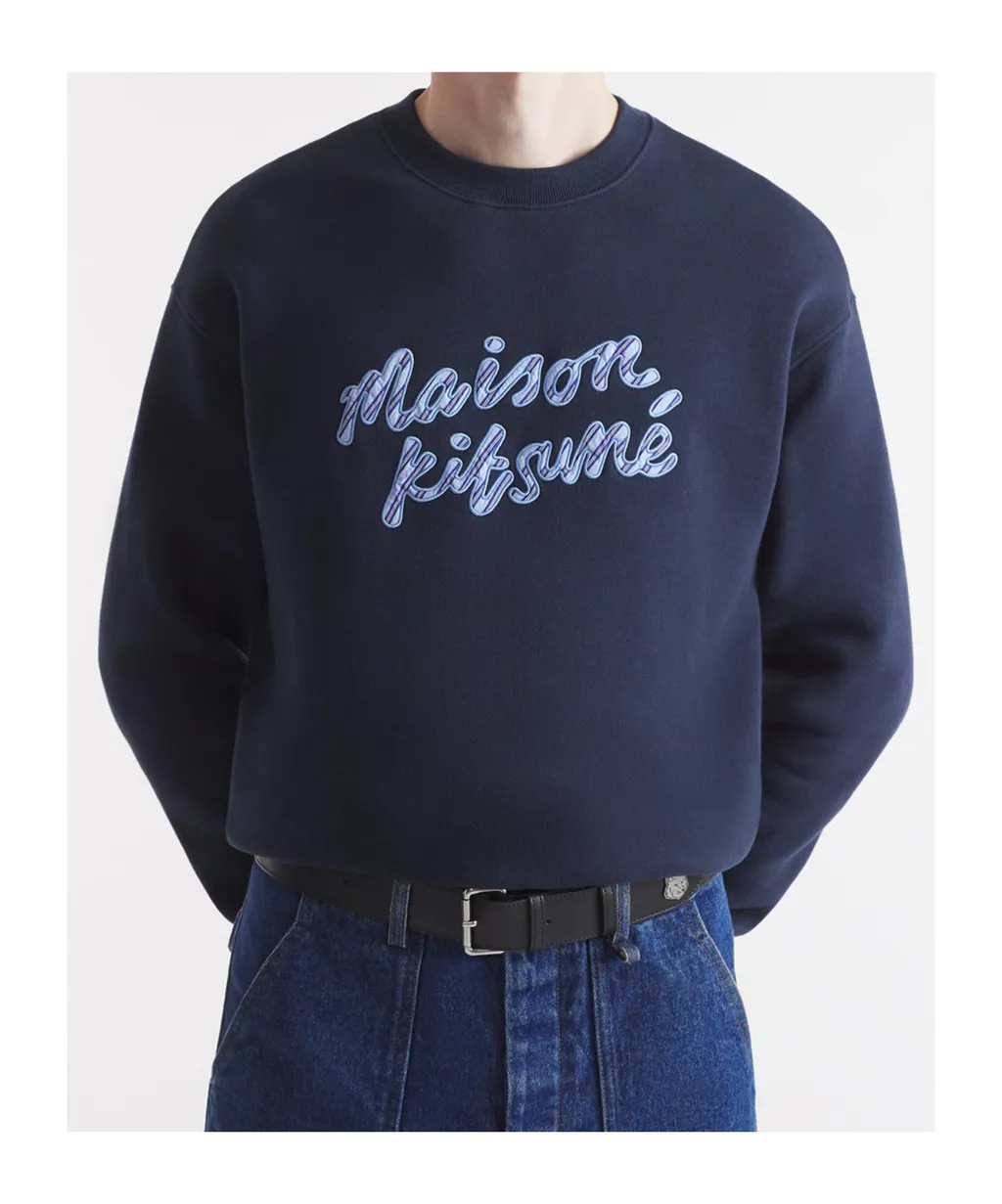 Handwriting Striped Crewneck Sweatshirt