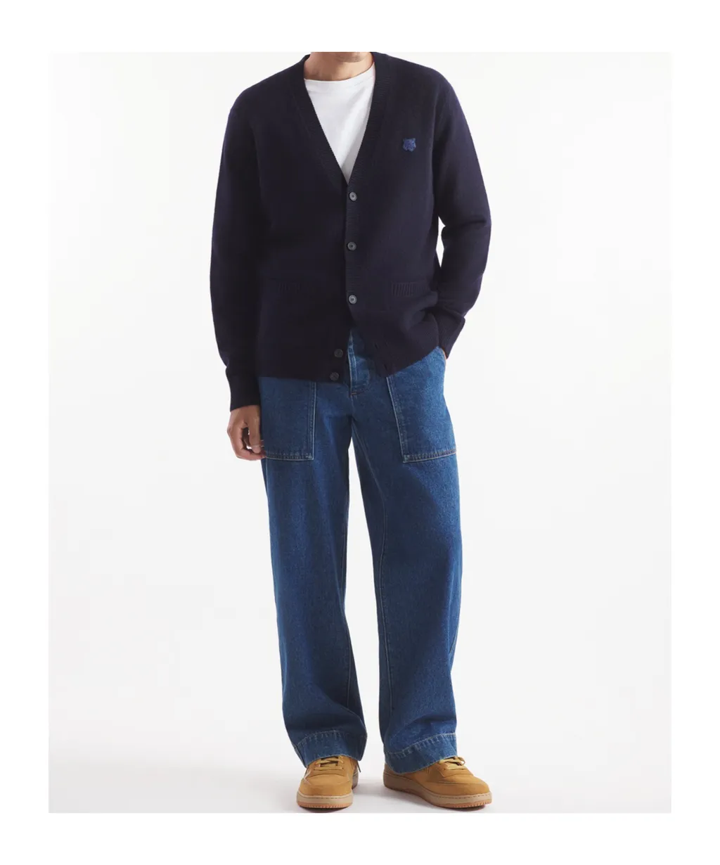 Bold Fox Head-Patch Knit Cardigan