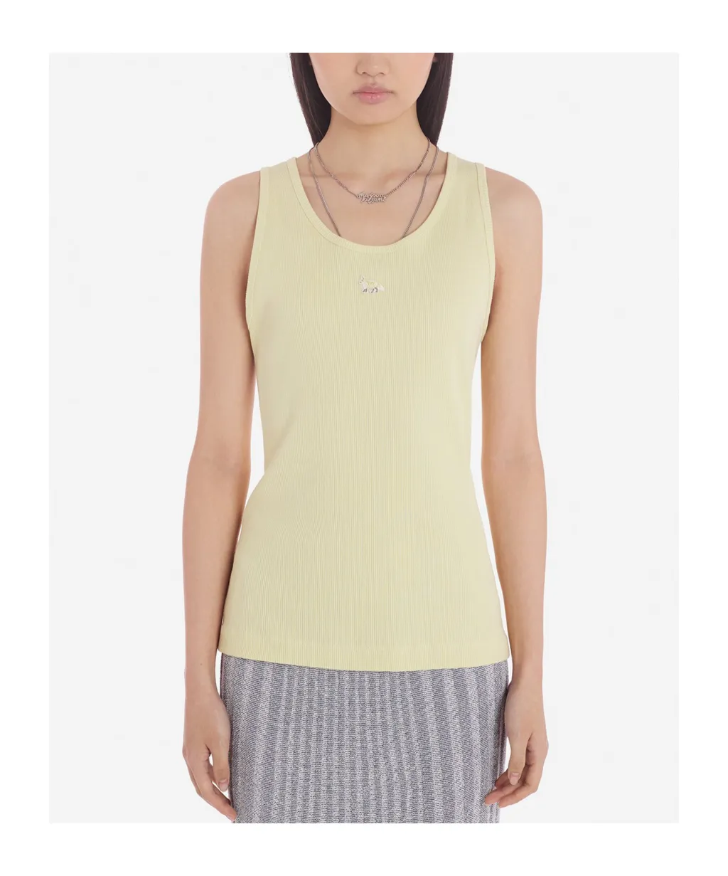 Fox Motif Sleeveless Ribbed Tank Top