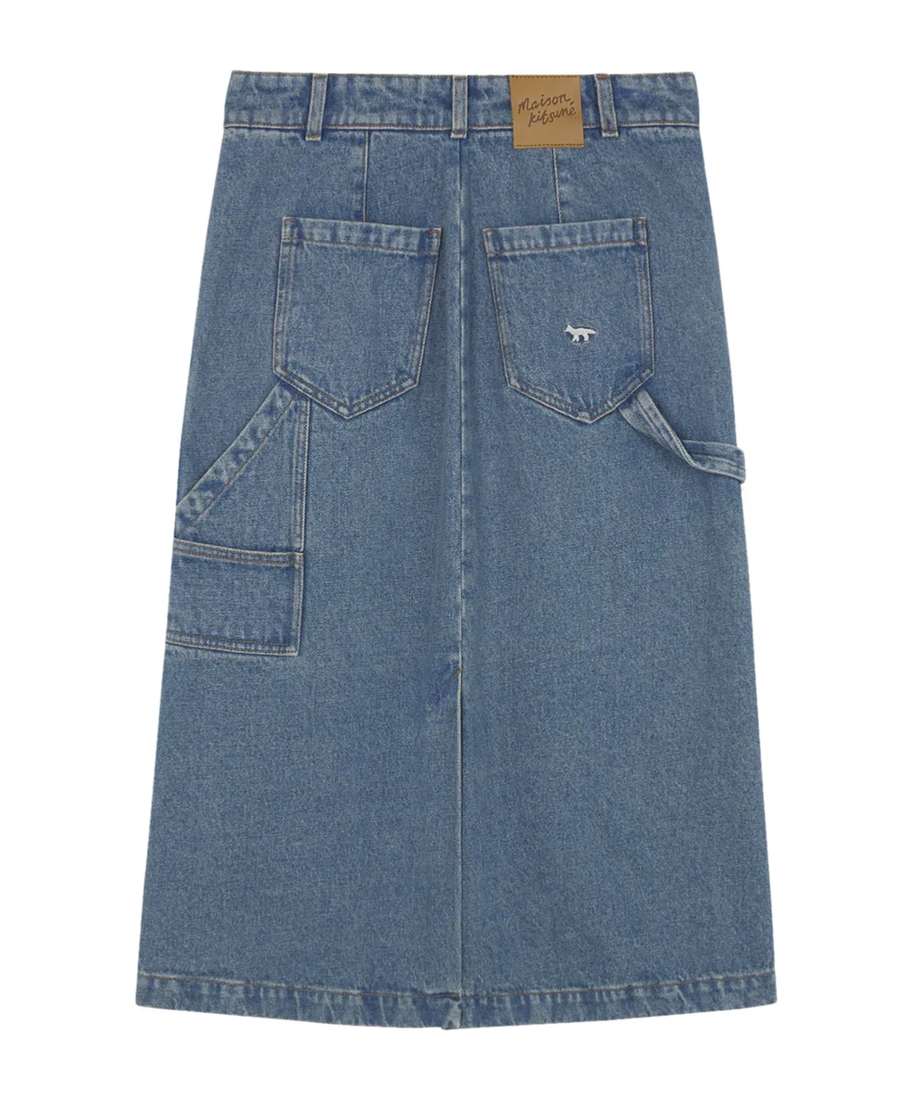 Logo-Embroidered A-Line Denim Midi Skirt